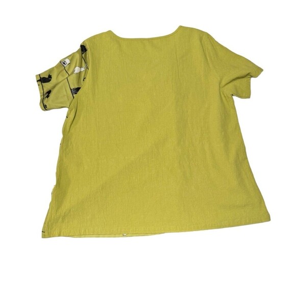 Women’s XL Green Cat Blouse With Faux Knot Buttons Unique Kitty Shirt - Picture 2 of 10